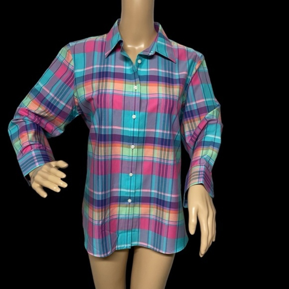 Chaps Multicolor P L Madras Check Non Iron Button Up Shirt in EUC